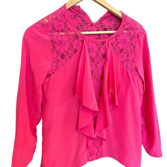 BCBG XS silk blouse Elegant Pink Lace Women's Top GUC - Picture 2 of 16